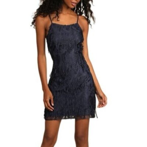 NWT Lulu's Making Magic Fringe Lace Up Mini Dress - Picture 1 of 8